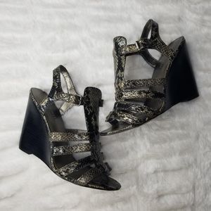 Nine West Snakeskin Strappy Open Toe Wedge Heels
